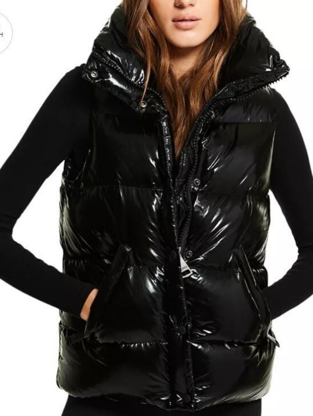 Sam Edelman HOODED PUFFER VEST/ShinyBlack Full Front Zipper&Drawstrings Size M
